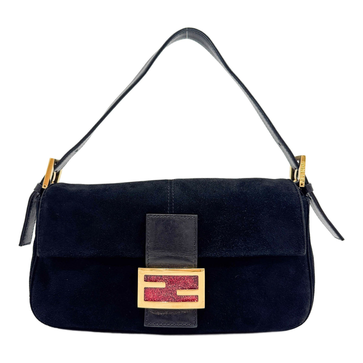 Baguette Black Suede Shoulder Bag