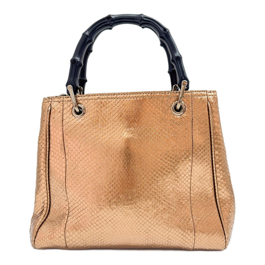 Bamboo Shopper Metallic Bronze Python Embossed Leather Two Way BAg