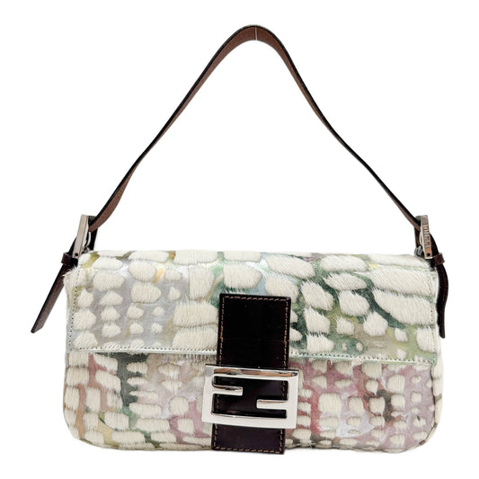 Baguette Iridescent Multicolor Leather and Off-White Pony Hair Shoulder Bag