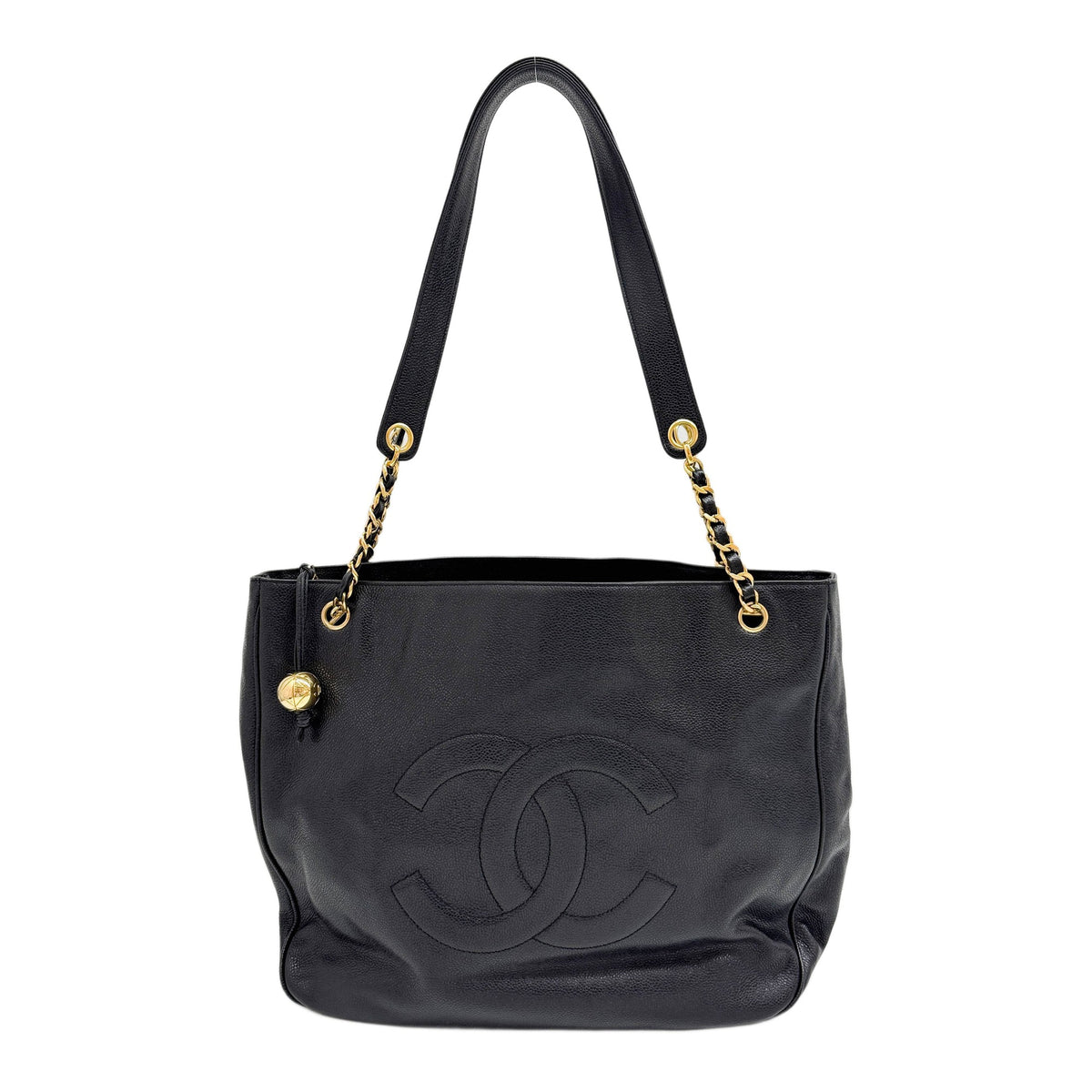 Coco Mark 1994-1996 Ball Chain Black Caviar Leather Tote Bag