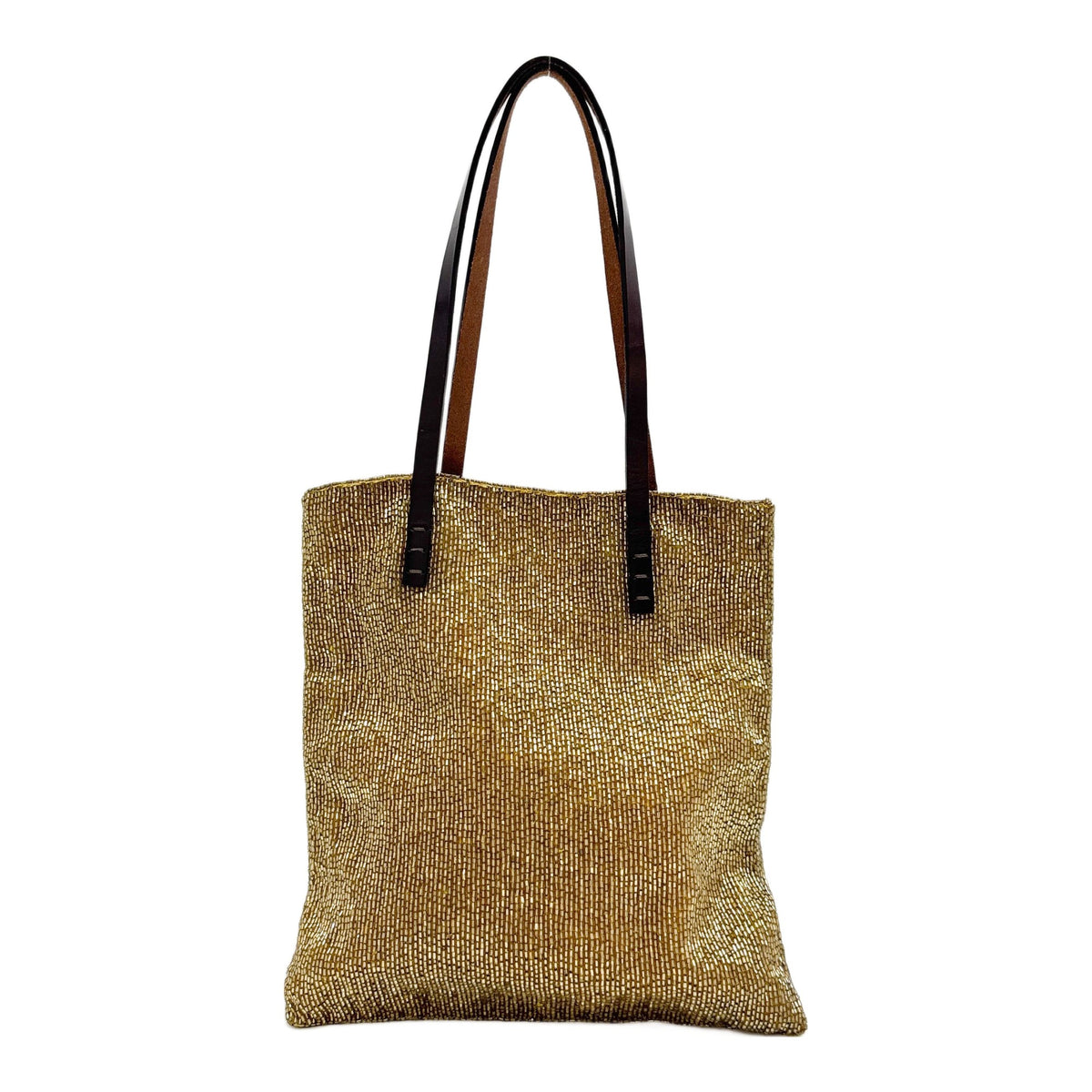 Rare Flat Shopper Gold Beaded Hand Bag