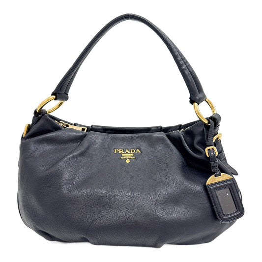 Vitello Lux Black Leather Shoulder Bag with Gold Hardware