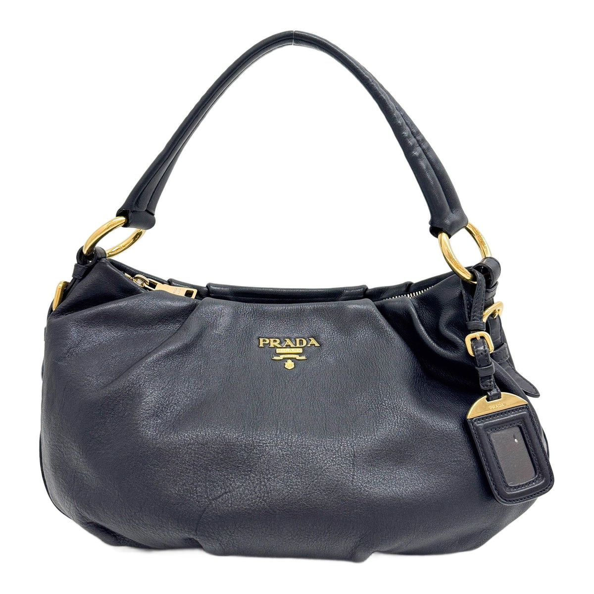 Vitello Lux Black Leather Shoulder Bag with Gold Hardware