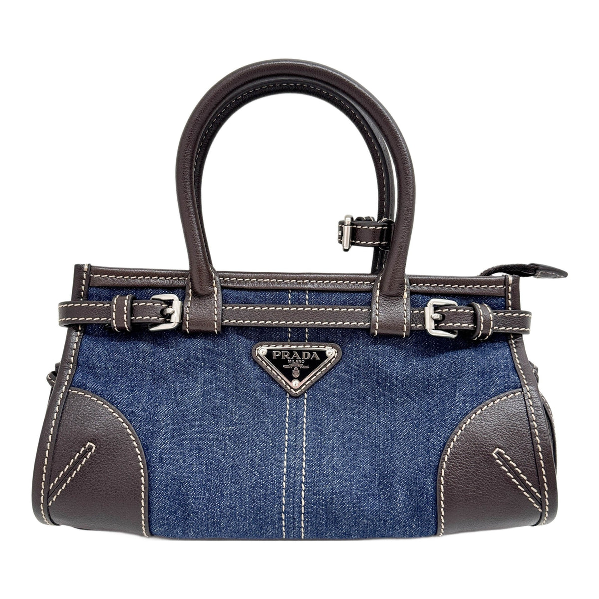 Mini Bonnie Blue Denim Two Way Bag with Dark Brown Leather Trim