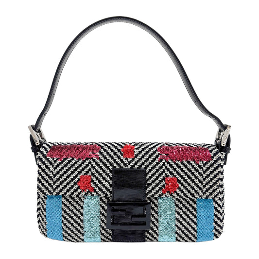 Baguette Multicolored Sequin Patent Leather Shoulder Bag