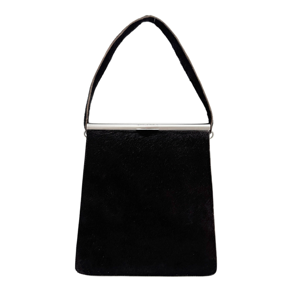Metal Frame Brown Pony Hair Hand Bag