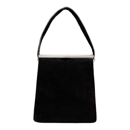 Metal Frame Brown Pony Hair Hand Bag