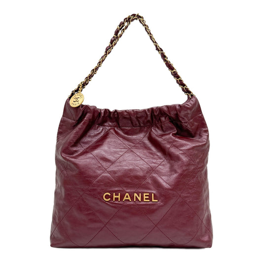 Medium Chanel 22 2021-2026 Matelasse Red Leather Tote Bag
