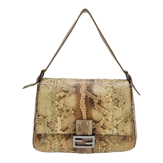 Mamma Baguette Camouflage Brown Python Embossed Leather Shoulder Bag