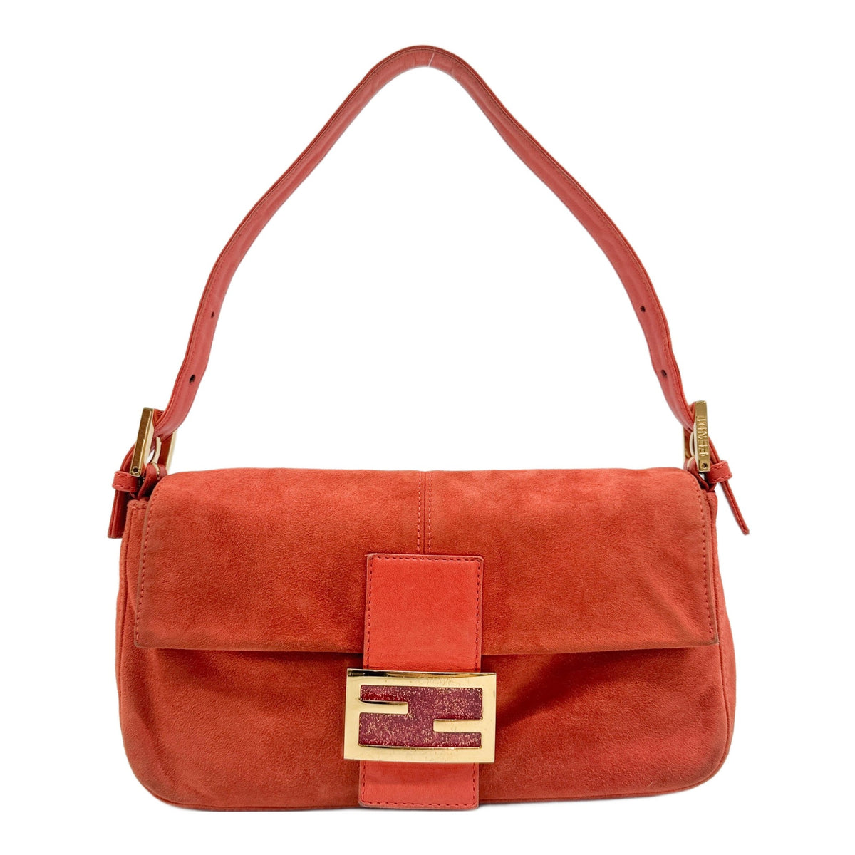 Baguette Orange Suede Shoulder Bag