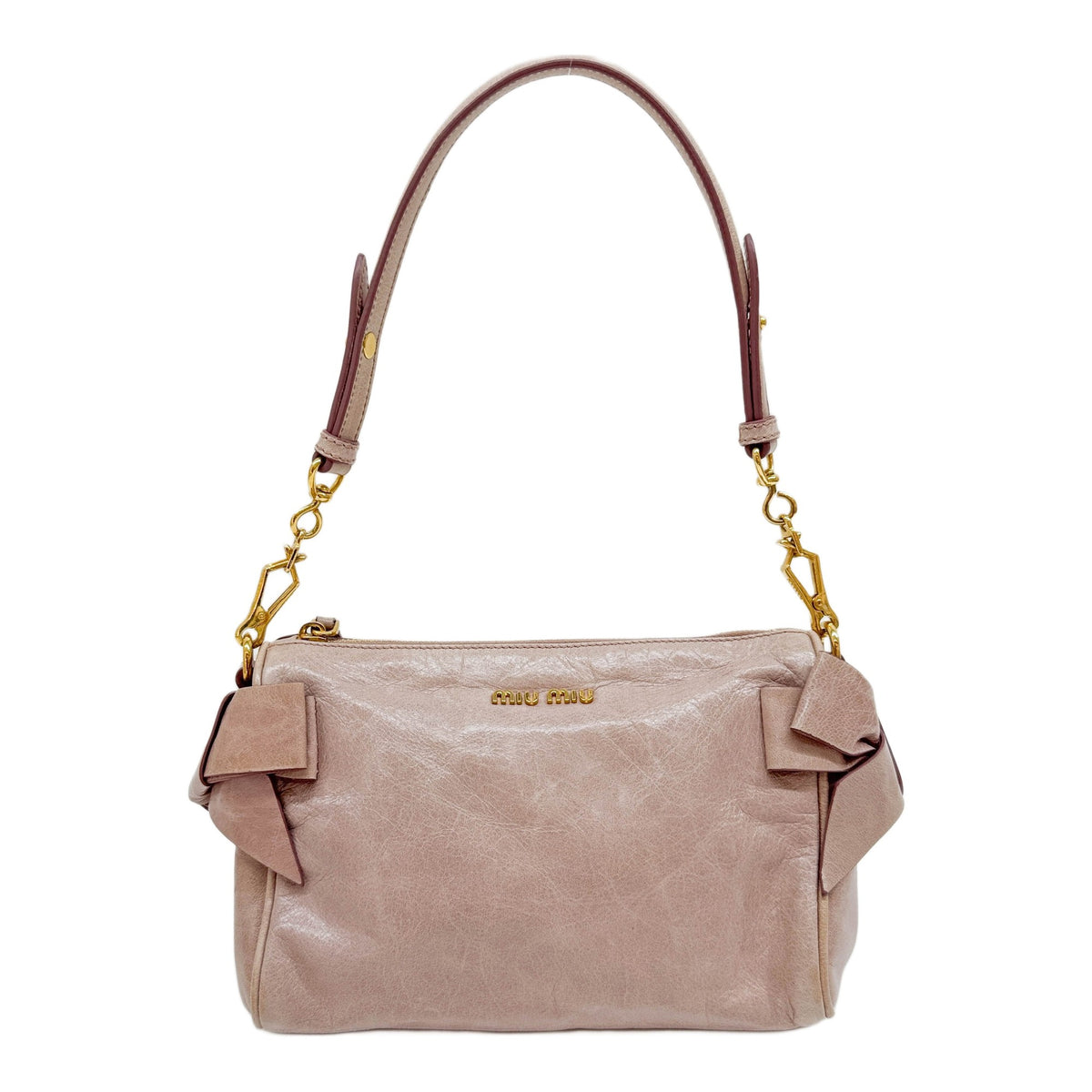 Mini Vitello Lux Bow Mughetto Pink Leather Shoulder Bag