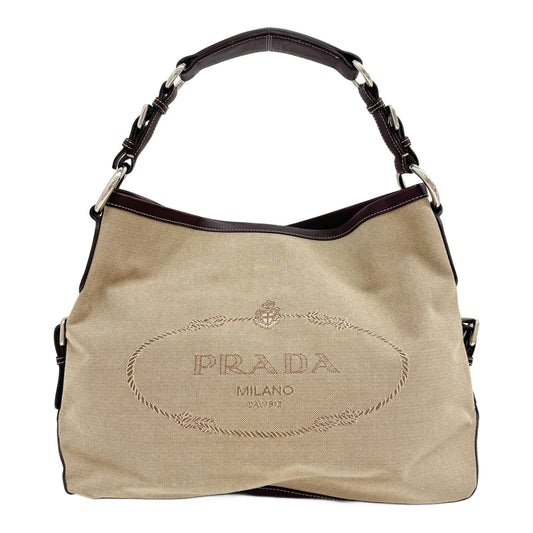 Light Brown Jacquard Canvas Hobo Shoulder Bag