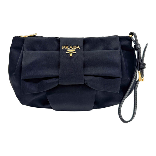 Black Nylon Bow Wristlet Pouch