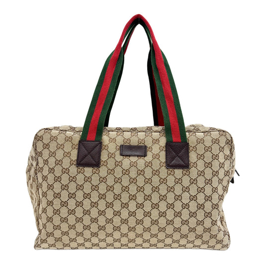 Boston Web Stripe Brown GG Canvas Duffle Bag