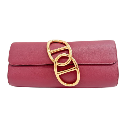 Egée Red Leather Clutch Bag with Gold Hardware