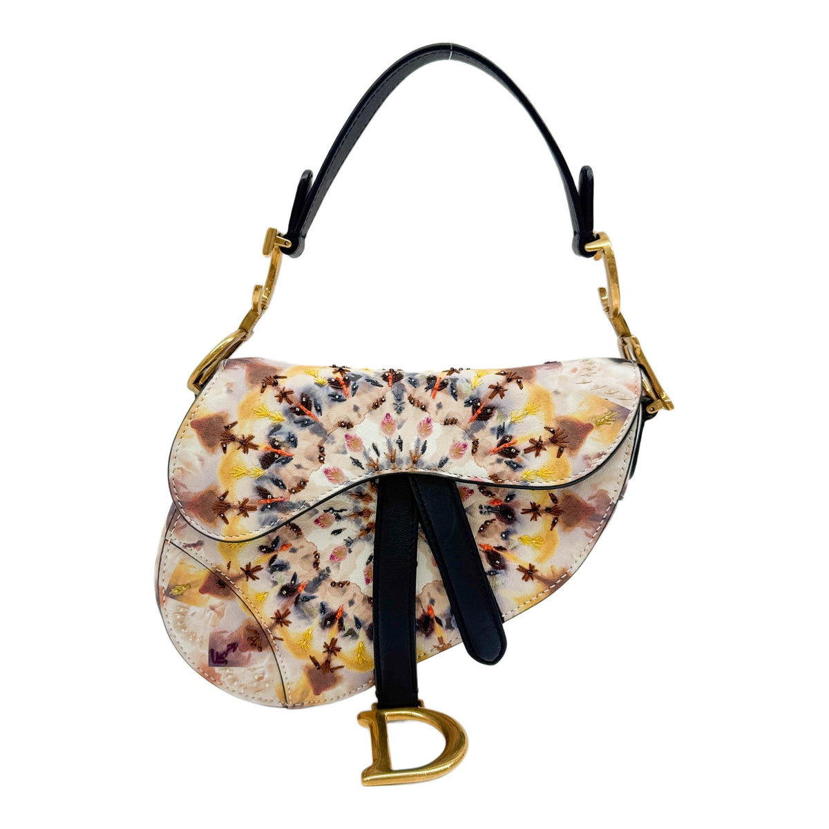 "Kaléidiorscopic" Mini Saddle Multicolor Tie-Dye Leather Two Way Bag with Beads