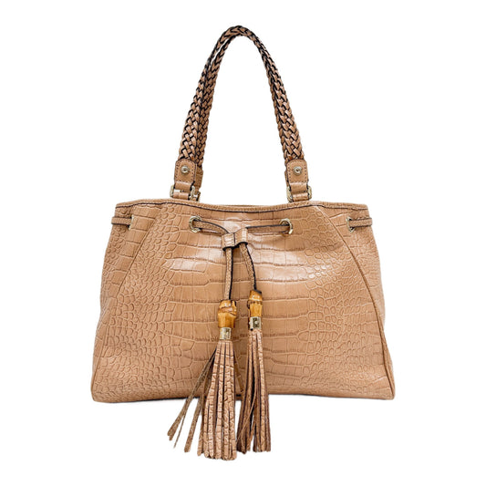 Brown Crocodile Embossed Leather Shoulder Bag