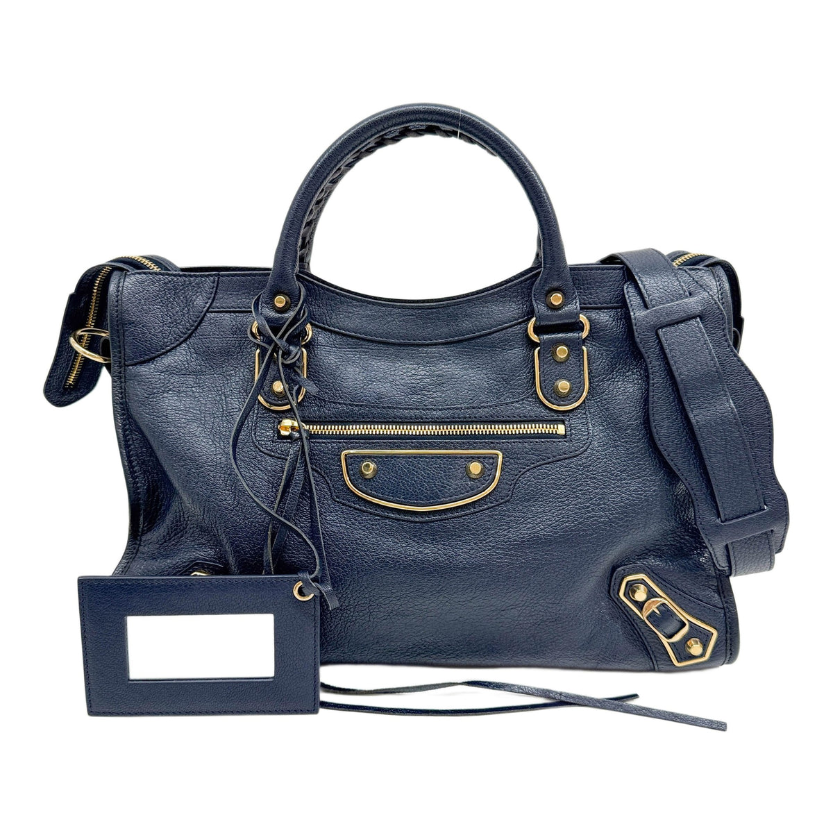 The City Navy Leather Handle Bag