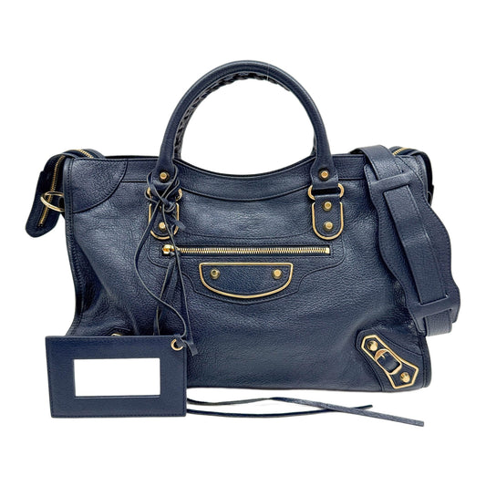 The City Navy Leather Handle Bag