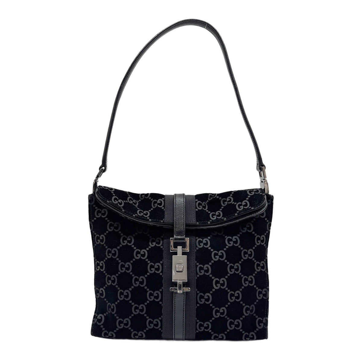 Square Jackie Black GG Suede Shoulder Bag