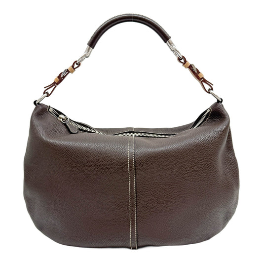 Brown Leather Tote Bag with Silver Hardware
