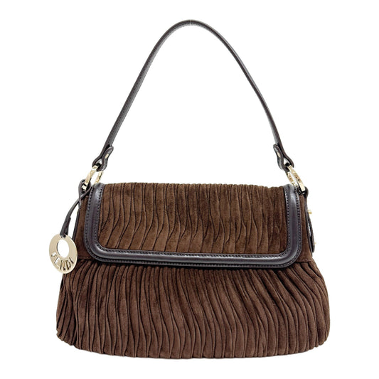 Chef Leather Trim Brown Suede Shoulder Bag