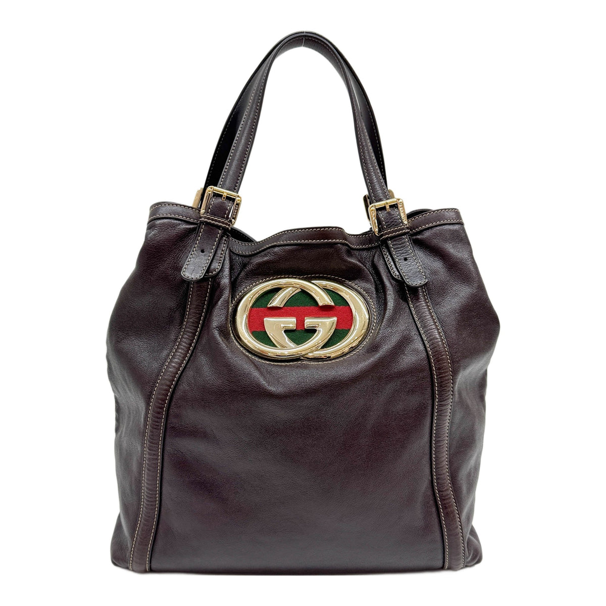 Britt Brown Leather Shoulder Bag with Gold Hardware