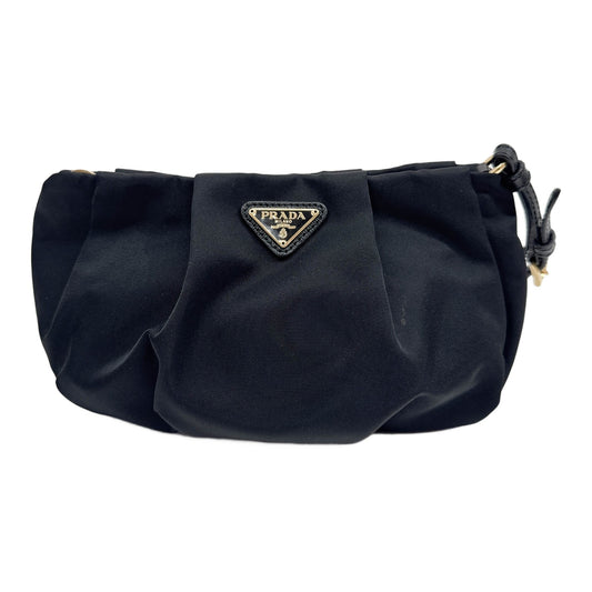 Black Nylon Wristlet Pouch Bag with Triangle Plaque