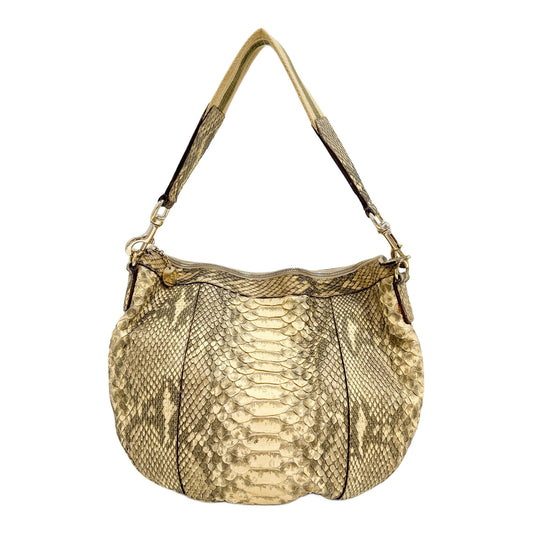 Gold Python Embossed Leather Hobo Shoulder Bag