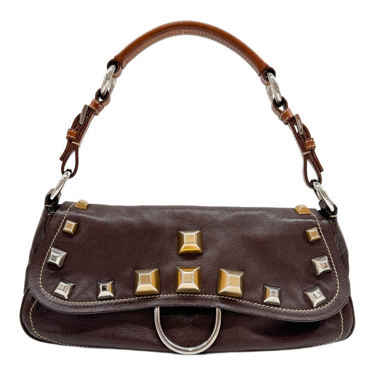 Studded Brown Leather Shoulder Bag
