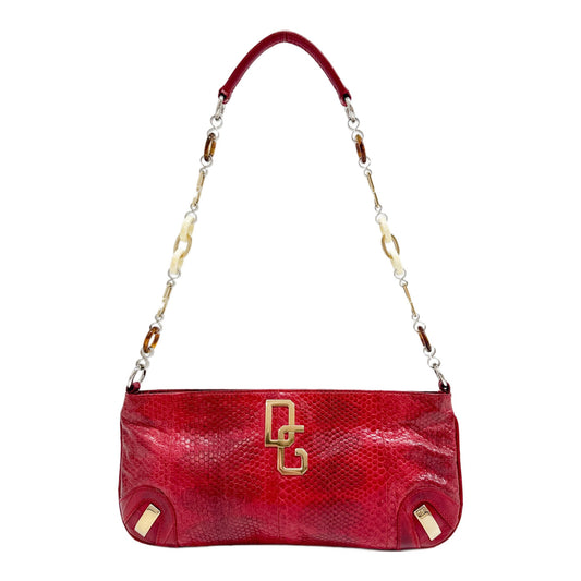Red Python Embossed Leather Hand Bag