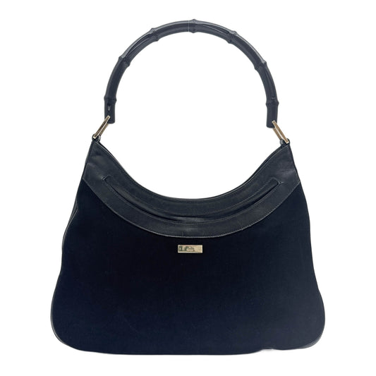 Bamboo Top Handle Black Suede Shoulder Bag