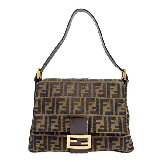 Mamma Baguette Brown Zucca Canvas Shoulder Bag