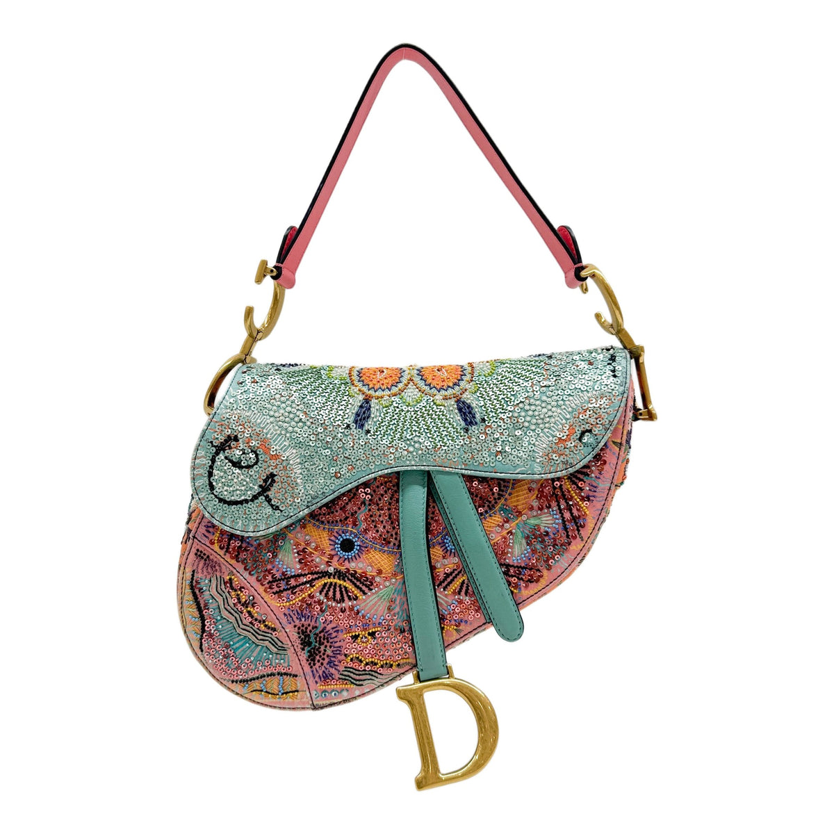 Limited Edition Saddle "Dior In Lights" Multicolor Canvas Shoulder Bag with Sequins and Beads