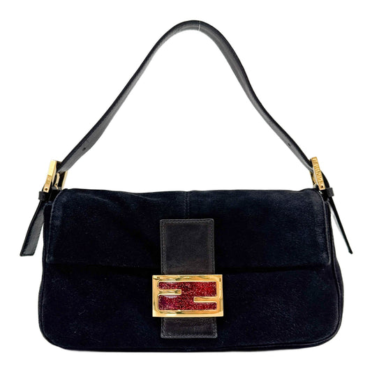 Baguette Black Suede Shoulder Bag