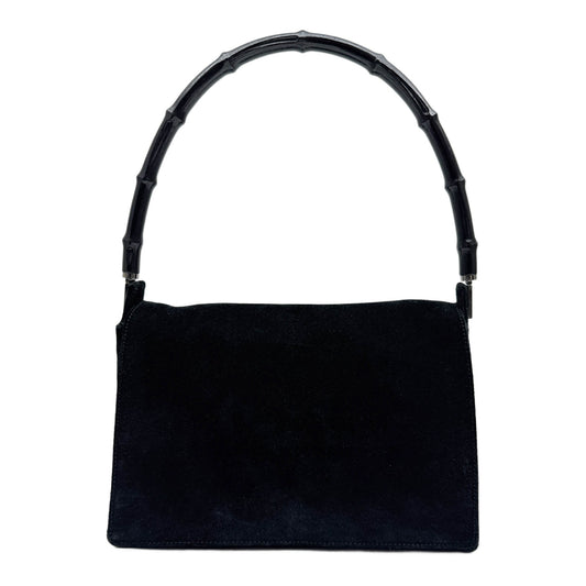 Bamboo Top Black Suede Shoulder Bag