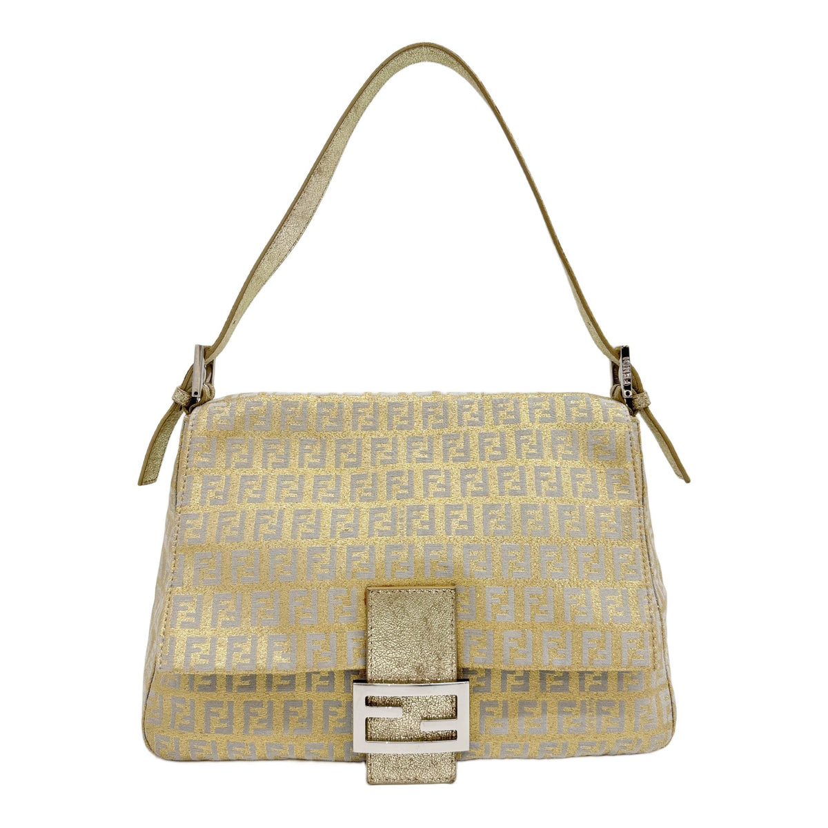 Mamma Baguette Shiny Gold Zucchino Canvas Shoulder Bag