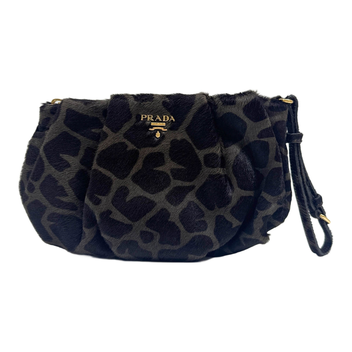 Deep Brown Giraffe Print Pony Hair Wristlet Clutch Bag