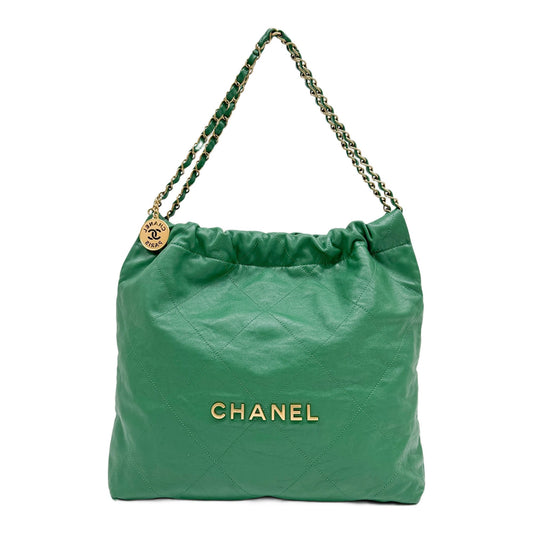 Medium Chanel 22 2021-2026 Matelasse Green Leather Tote Bag