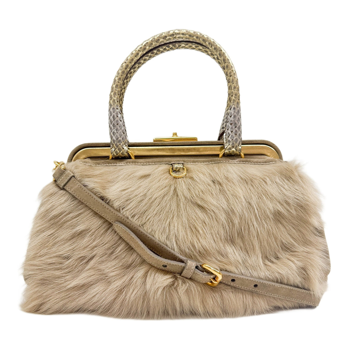 Doctor Frame Beige Pony Hair Two Way Bag