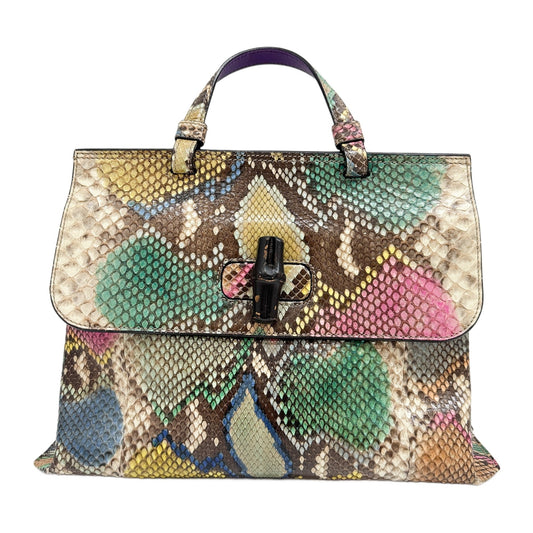 Bamboo Daily Top Handle Multicolor Python Embossed Leather Two Way Bag