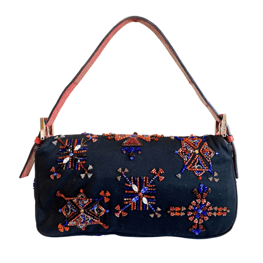 FENDI Baguette Beaded Geometric Pattern Black Neoprene Shoulder Bag, in , Sold by HIVE PRELOVED - Shoulder Bags, ,