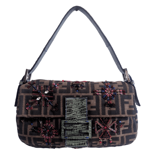 FENDI Baguette Beaded Geometric Pattern Zucca Shoulder Bag, in , Sold by HIVE PRELOVED - Shoulder Bags, ,