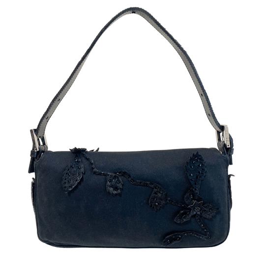 FENDI Baguette Black Flower Embroidered Shoulder Bag, in , Sold by HIVE PRELOVED - Shoulder Bags, ,