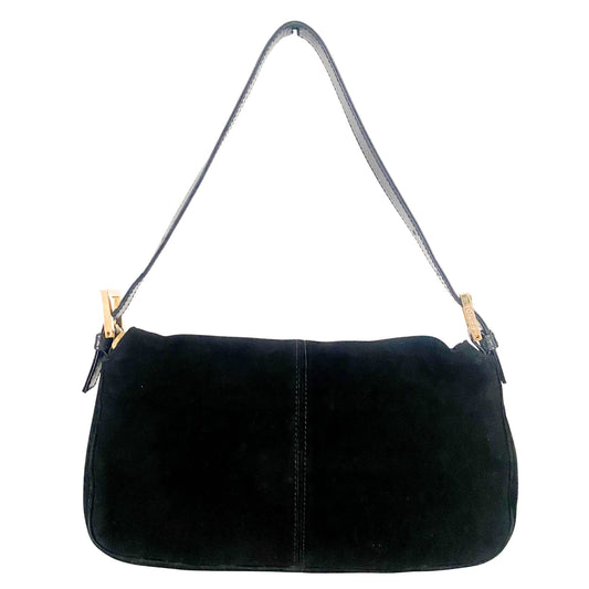 FENDI Baguette Black Suede Caramel Brown Plated Hardware, in , Sold by HIVE PRELOVED - Shoulder Bags, ,