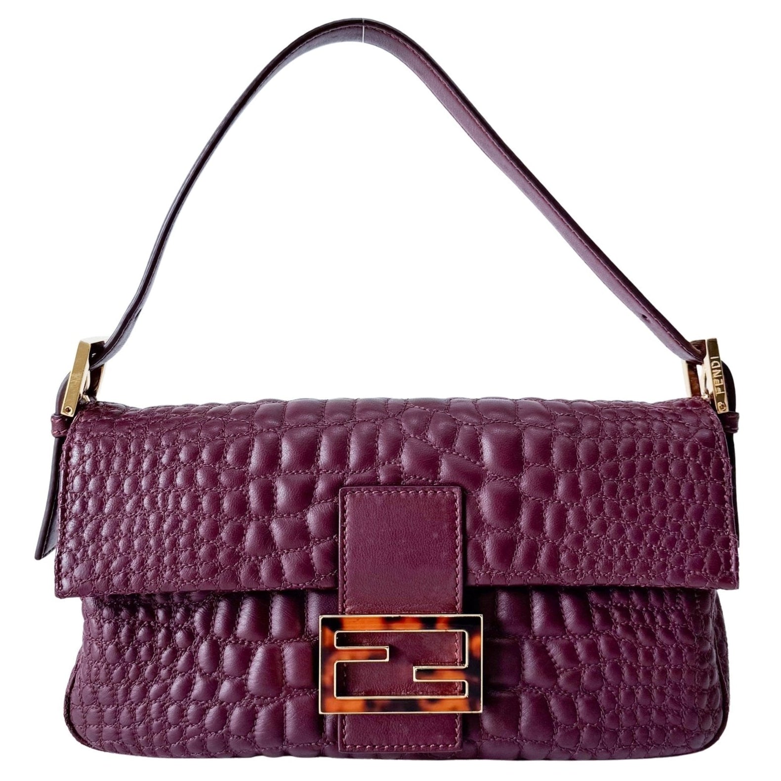 FENDI Baguette Burgundy Embossed Leather Shoulder Bag – HIVE