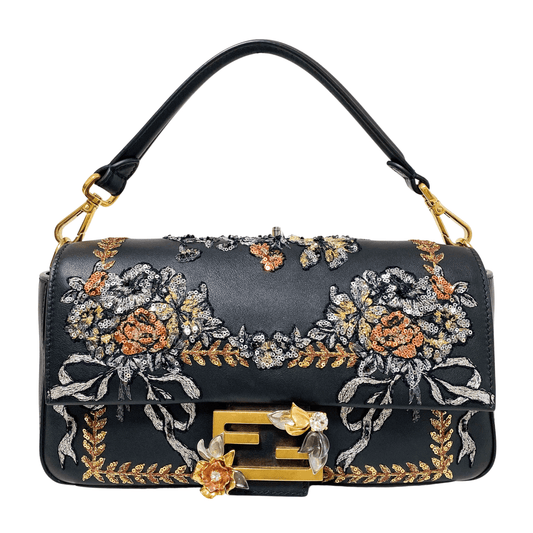 FENDI Baguette Calfskin Embroidered Black Shoulder Bag, in , Sold by HIVE PRELOVED - Shoulder Bags, ,