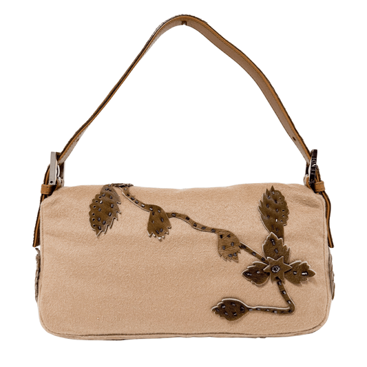 FENDI Baguette Camel Cashmere Wool Flower Motif Shoulder Bag, in , Sold by HIVE PRELOVED - Shoulder Bags, ,