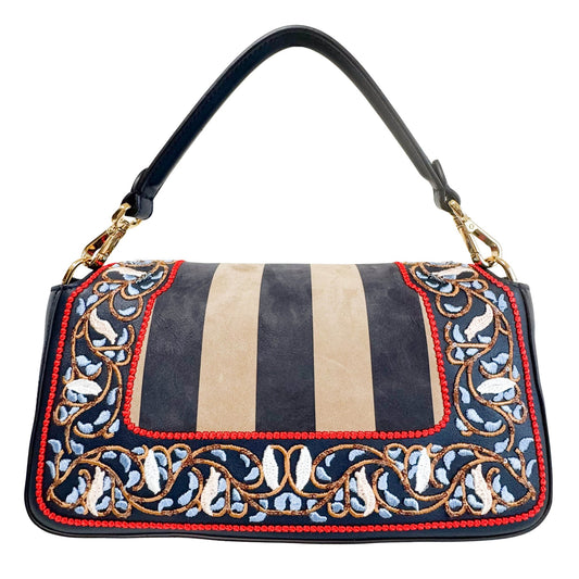 FENDI Baguette Embroidered Beaded Navy/White Leather Suede Shoulder Bag, in , Sold by HIVE PRELOVED - Shoulder Bags, ,