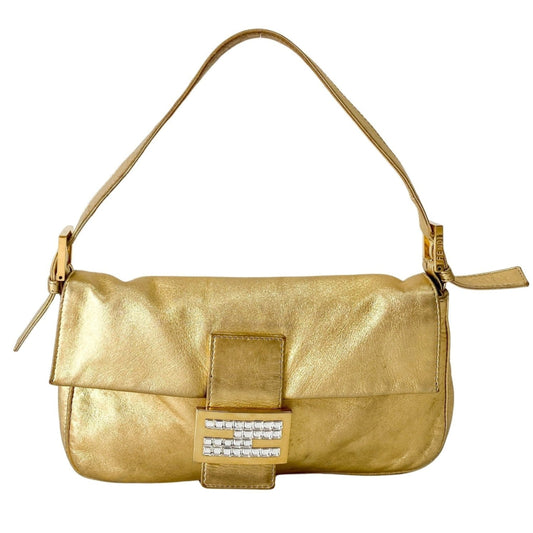 FENDI Baguette Gold Leather Rhinsotne Hardware Shoulder Bag, in , Sold by HIVE PRELOVED - Shoulder Bags, ,